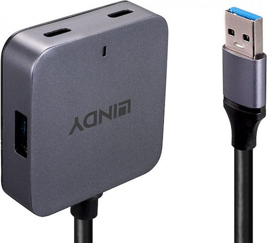 Lindy USB 3.0 Hub 4 Θυρών με σύνδεση USB-A Γκρι 43388 - Image 4