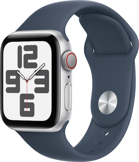 Apple Watch SE 2023 Cellular Aluminium 40mm Αδιάβροχο με eSIM και Παλμογράφο (Silver με Storm Blue Sport Band (S/M))