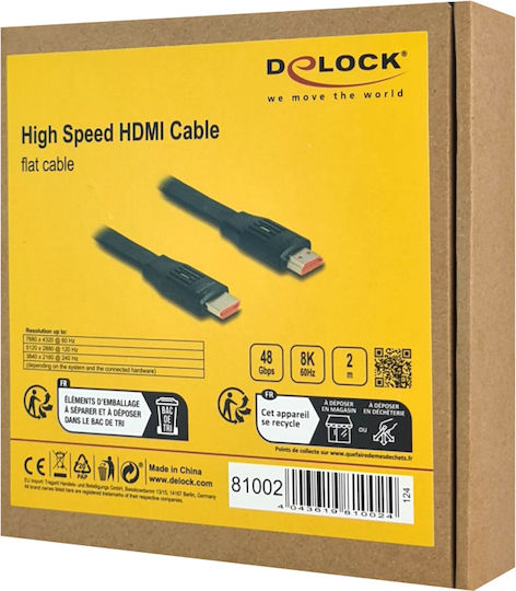 DeLock HDMI 2.1 Flat Cable HDMI male - HDMI male 2m Μαύρο 81002 - Image 4