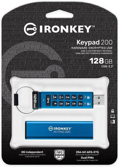 Kingston IronKey Keypad 128GB USB 3.2 Stick Μπλε - Image 5
