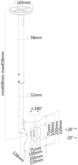 Newstar FPMA-C060BLACK Οροφής έως 40" και 20kg - Image 5