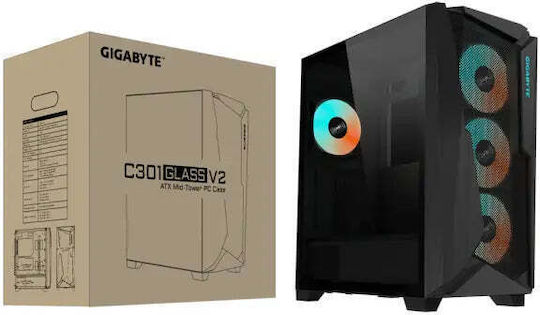 Gigabyte C301 Glass V2 Gaming Midi Tower Κουτί Υπολογιστή με RGB Φωτισμό Μαύρο - Image 8