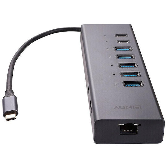 Lindy Dst-mini Duo USB-C / USB-A Docking Station με 4K PD Ethernet και σύνδεση 2 Οθονών Γκρι - Image 2