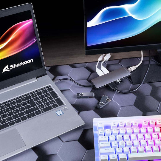 Sharkoon USB-C Docking Station με HDMI 4K PD Ethernet Γκρι (4044951026739) - Image 3