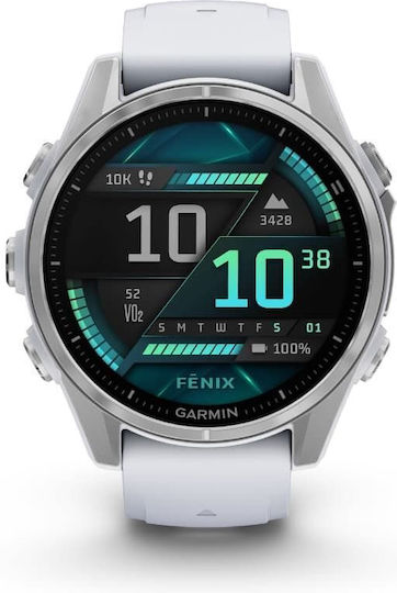 Garmin Fenix 8 Stainless Steel 43mm Αδιάβροχο Smartwatch με Παλμογράφο (Silver with Whitestone Silicone Band)