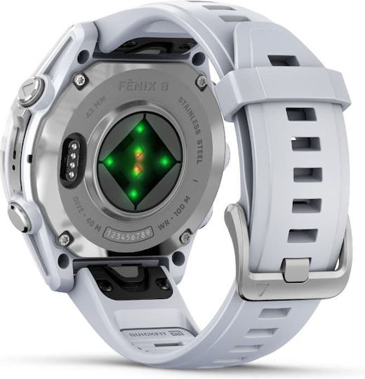 Garmin Fenix 8 Stainless Steel 43mm Αδιάβροχο Smartwatch με Παλμογράφο (Silver with Whitestone Silicone Band) - Image 6