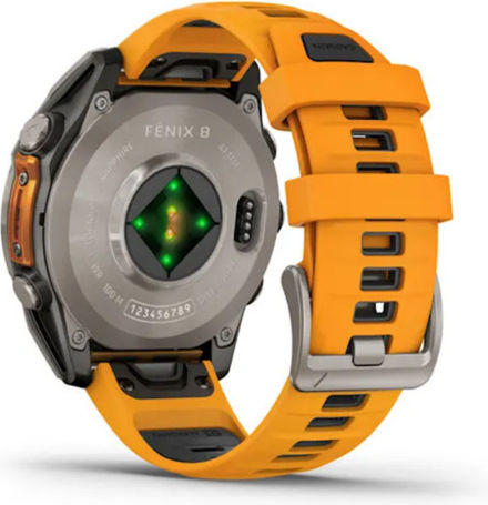 Garmin Fenix 8 Titanium 47mm Αδιάβροχο Smartwatch με Παλμογράφο (Sapphire, Titanium With Spark Orange/Graphite Silicone Band) - Image 5