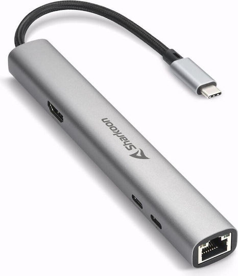 Sharkoon Combo Adapter USB-C Docking Station με HDMI 4K PD Ethernet Γκρι - Image 2