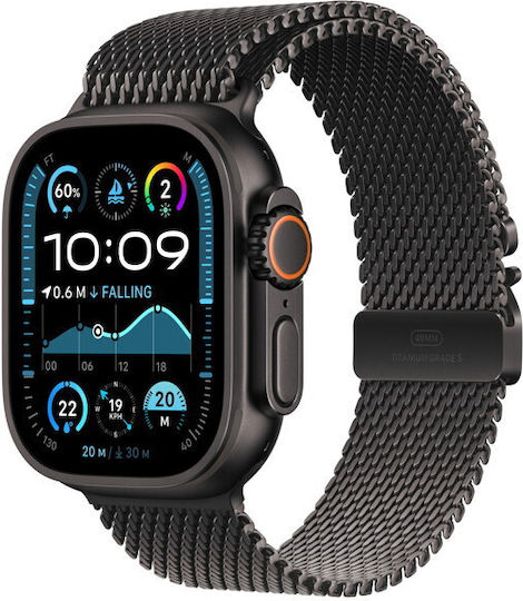 Apple Watch Ultra 2 2024 Titanium 49mm Αδιάβροχο με eSIM και Παλμογράφο (Black με Black Titanium Milanese Loop - Small) - Image 2