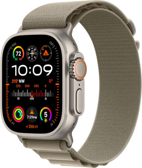 Apple Watch Ultra 2 Titanium 49mm Αδιάβροχο με eSIM και Παλμογράφο (Olive Alpine Loop - Small) - Image 9