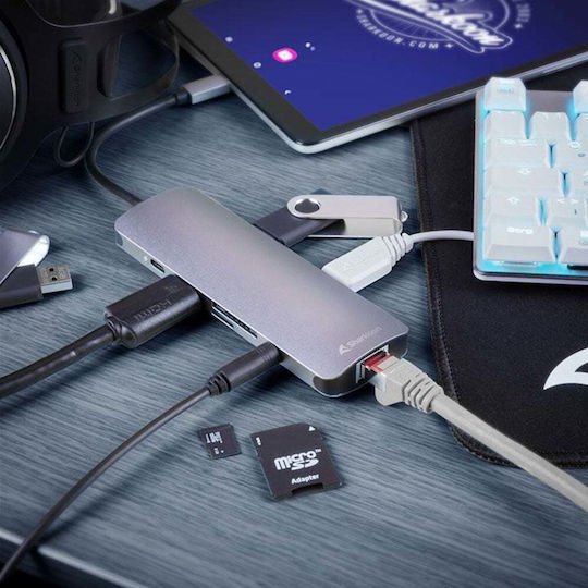 Sharkoon Combo Adapter USB-C Docking Station με HDMI 4K PD Ethernet Γκρι - Image 3