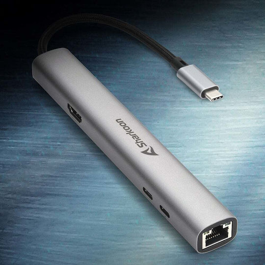 Sharkoon Combo Adapter USB-C Docking Station με HDMI 4K PD Ethernet Γκρι - Image 5