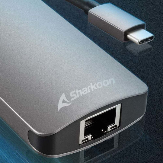 Sharkoon Combo Adapter USB-C Docking Station με HDMI 4K PD Ethernet Γκρι - Image 4