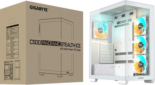 Gigabyte C500 Panoramic Stealth Gaming Midi Tower Κουτί Υπολογιστή με Πλαϊνό Παράθυρο και RGB Φωτισμό Ice - Image 7
