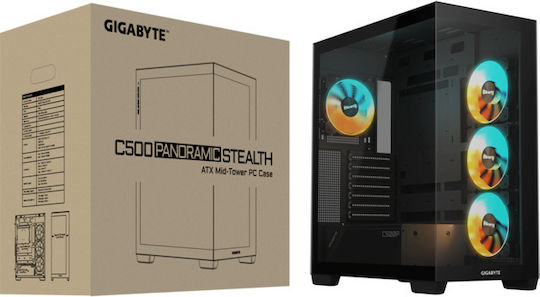 Gigabyte C500 Panoramic Stealth Gaming Midi Tower Κουτί Υπολογιστή με Πλαϊνό Παράθυρο και RGB Φωτισμό Black - Image 8
