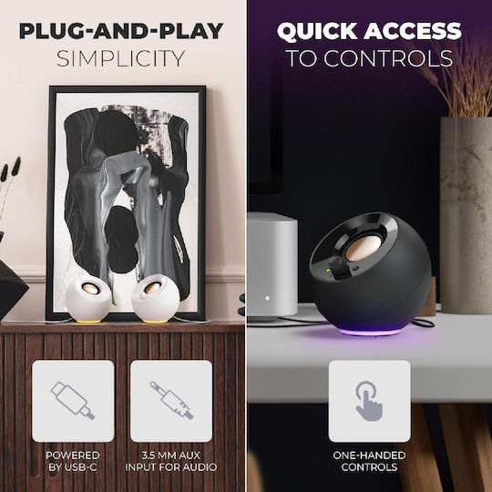 Creative Pebble SE USB-C Ηχεία Υπολογιστή 2.0 με RGB Φωτισμό και Ισχύ 4.4W σε Μαύρο Χρώμα - Image 3
