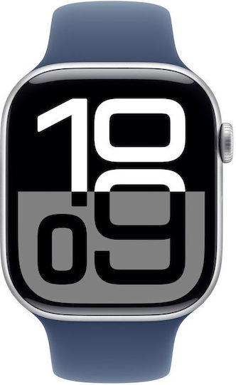 Apple Watch Series 10 Aluminium 42mm Αδιάβροχο με Παλμογράφο (Silver με Denim Sport Band (S/M)) - Image 2