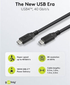 Alternative view of Goobay USB 4 Cable USB-C male - USB-C 100W Μαύρο 1m 74191
