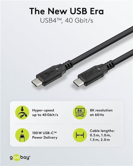Goobay USB 4 Cable USB-C male - USB-C 100W Μαύρο 1m 74191 - Image 2