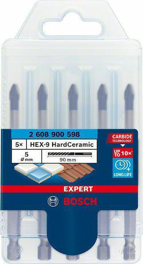 Bosch Expert HEX-9 HardCeramic Σετ 5 Τρυπάνια με Εξάγωνο Στέλεχος για Γυαλί και Πλακίδια 2608900598 - Image 2