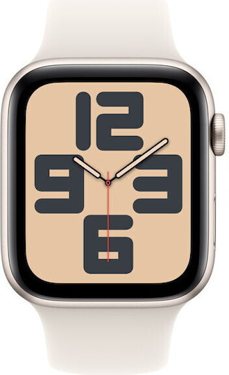 Apple Watch SE 2024 Aluminium 40mm Αδιάβροχο με Παλμογράφο (Starlight με Starlight Sport Band (S/M)) - Image 3