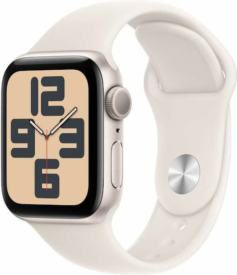 Apple Watch SE 2024 Aluminium 40mm Αδιάβροχο με Παλμογράφο (Starlight με Starlight Sport Band (S/M)) - Image 2