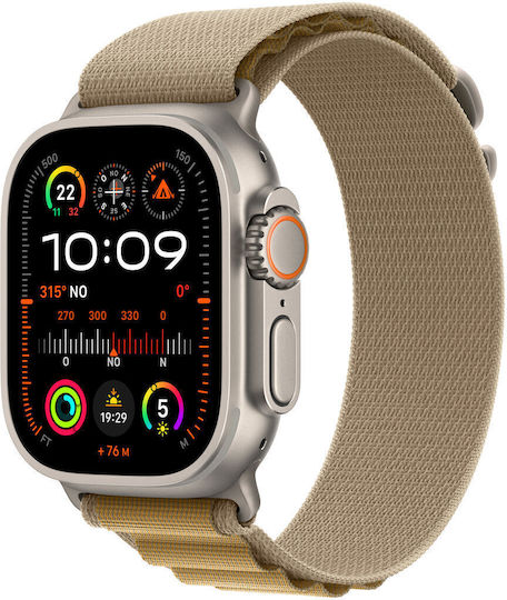 Apple Watch Ultra 2 2024 Titanium 49mm Αδιάβροχο με eSIM και Παλμογράφο (Natural με Tan Alpine Loop - Medium) - Image 2