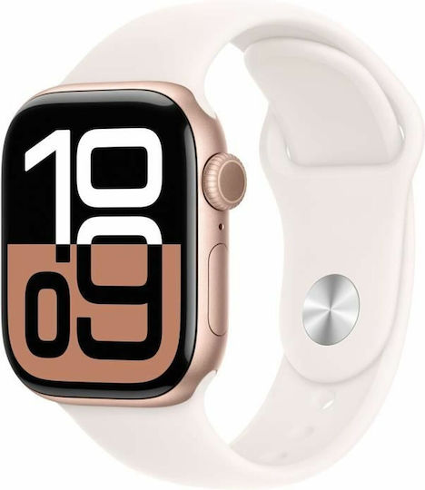 Apple Watch Series 10 Aluminium 42mm Αδιάβροχο με Παλμογράφο (Rose Gold με Light Blush Sport Band (M/L))