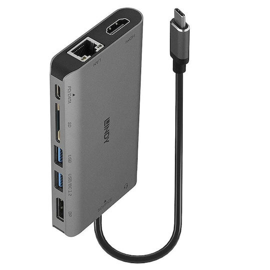 Lindy USB-C Docking Station με HDMI/DisplayPort 4K PD Ethernet και συνδεση 2 Οθονών Γκρι (43323)