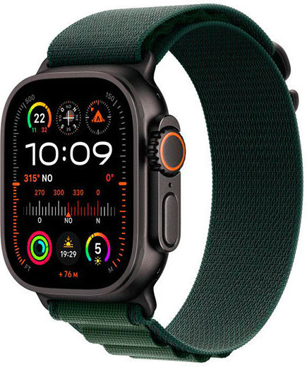 Apple Watch Ultra 2 2024 Titanium 49mm Αδιάβροχο με eSIM και Παλμογράφο (Black με Dark Green Alpine Loop - Medium) - Image 2
