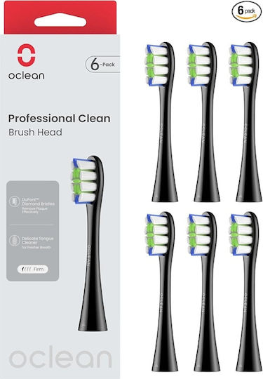OClean Clean Ανταλλακτικές Κεφαλές για Ηλεκτρική Οδοντόβουρτσα Black 6τμχ