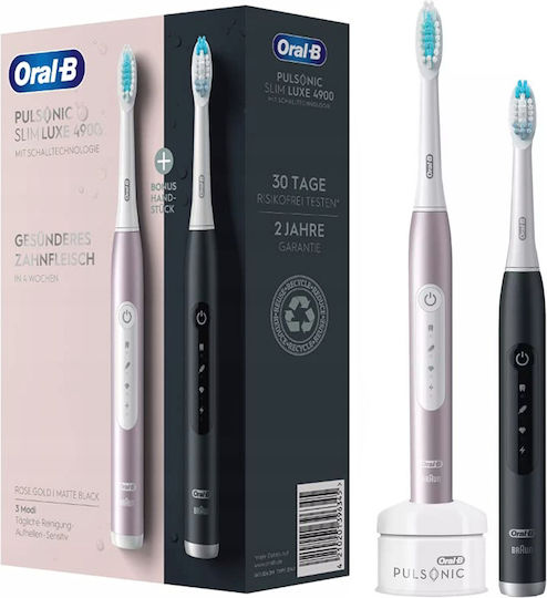 Oral-B Pulsonic Slim Luxe 4900 Twin Pack Ηλεκτρική Οδοντόβουρτσα με Χρονομετρητή Rose Gold / Matte Black Διπλή Συσκευασία - Image 3