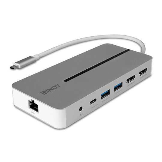 Lindy USB-C Docking Station με HDMI 4K PD Ethernet και συνδεση 2 Οθονών Γκρι (43360) - Image 6