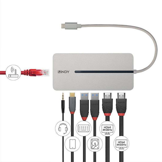 Lindy USB-C Docking Station με HDMI 4K PD Ethernet και συνδεση 2 Οθονών Γκρι (43360) - Image 7