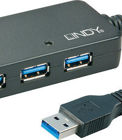 Lindy USB 3.0 Hub 4 Θυρών με σύνδεση USB-A (43159)