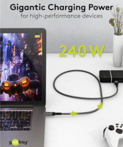 Alternative view of Goobay Braided USB 3.0 Cable USB-C male - USB-C / DisplayPort 240W Γκρι 0.5m 74210