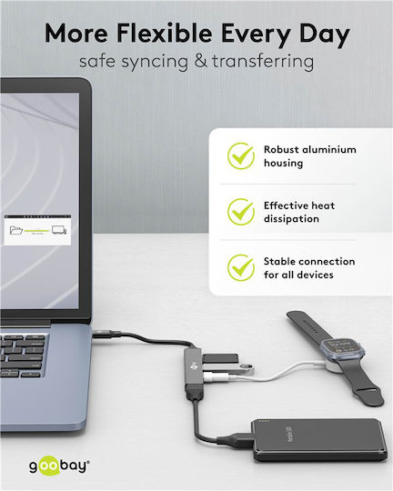 Goobay USB 3.2 Hub 4 Θυρών με σύνδεση USB-C Γκρι (74459) - Image 2