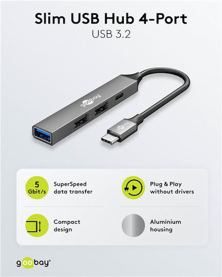 Goobay USB 3.2 Hub 4 Θυρών με σύνδεση USB-C Γκρι (74459) - Image 3