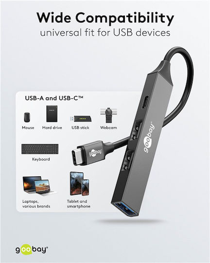 Goobay USB 3.2 Hub 4 Θυρών με σύνδεση USB-C Γκρι (74459) - Image 4