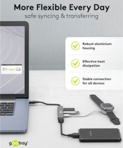 Alternative view of Goobay USB 3.2 Hub 4 Θυρών με σύνδεση USB-A Γκρι (74458)