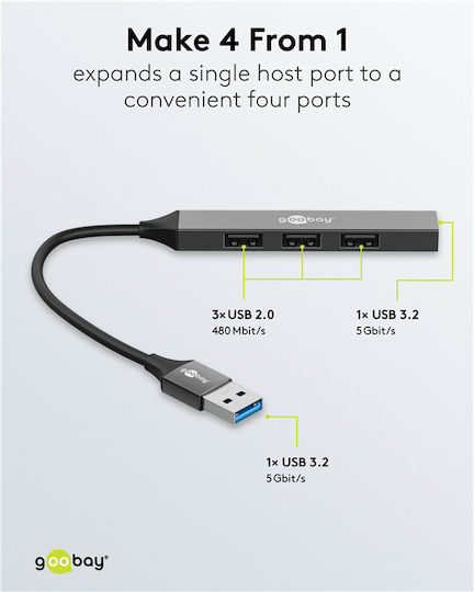 Goobay USB 3.2 Hub 4 Θυρών με σύνδεση USB-A Γκρι (74456) - Image 3