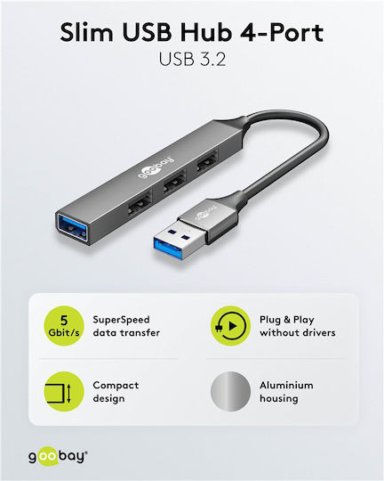 Goobay USB 3.2 Hub 4 Θυρών με σύνδεση USB-A Γκρι (74456) - Image 5