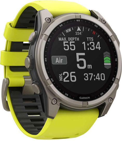 Garmin Fenix 8 Solar Titanium 51mm Αδιάβροχο Smartwatch με Παλμογράφο (Sapphire, Titanium With Amp Yellow/Graphite Silicone Band) - Image 2