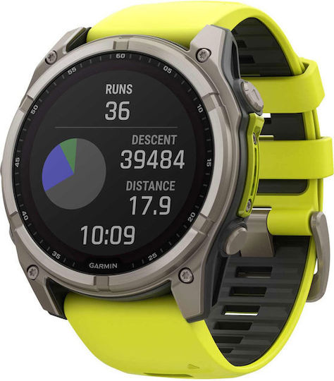 Garmin Fenix 8 Solar Titanium 51mm Αδιάβροχο Smartwatch με Παλμογράφο (Sapphire, Titanium With Amp Yellow/Graphite Silicone Band) - Image 3