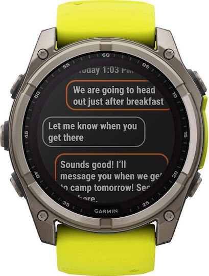 Garmin Fenix 8 Solar Titanium 51mm Αδιάβροχο Smartwatch με Παλμογράφο (Sapphire, Titanium With Amp Yellow/Graphite Silicone Band) - Image 5