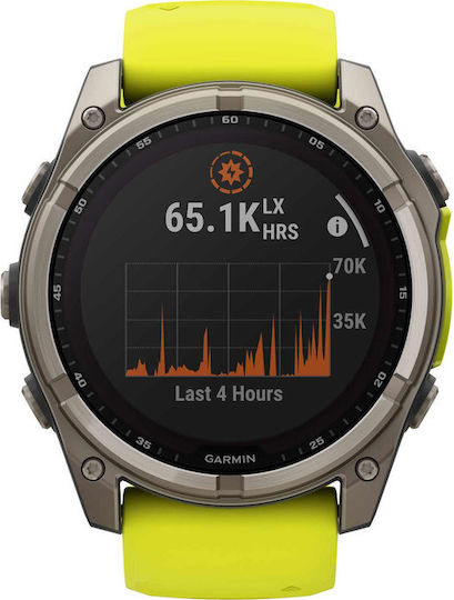 Garmin Fenix 8 Solar Titanium 51mm Αδιάβροχο Smartwatch με Παλμογράφο (Sapphire, Titanium With Amp Yellow/Graphite Silicone Band) - Image 6