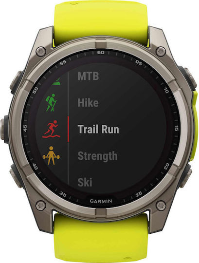 Garmin Fenix 8 Solar Titanium 51mm Αδιάβροχο Smartwatch με Παλμογράφο (Sapphire, Titanium With Amp Yellow/Graphite Silicone Band) - Image 7