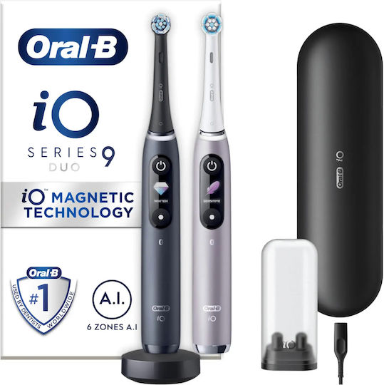 Oral-B iO Series 9 Duo Ηλεκτρική Οδοντόβουρτσα με Χρονομετρητή, Αισθητήρα Πίεσης και Θήκη Ταξιδίου Black Onyx / Rose Quartz Διπλή Συσκευασία - Image 4