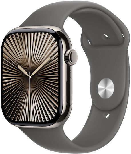 Apple Watch Series 10 Cellular Titanium 46mm Αδιάβροχο με eSIM και Παλμογράφο (Natural - Stone Grey Sport Band - S/M)