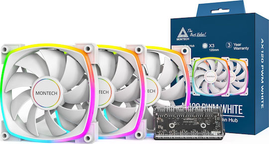 Montech Case Fan 120mm με ARGB Φωτισμό και Σύνδεση 4-Pin PWM 3τμχ Λευκό